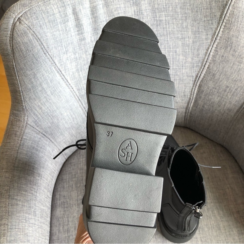 NWOT ASH Moody black leather lace up rear zipper chunky lug sole ankle boots 8 - Picture 7 of 15